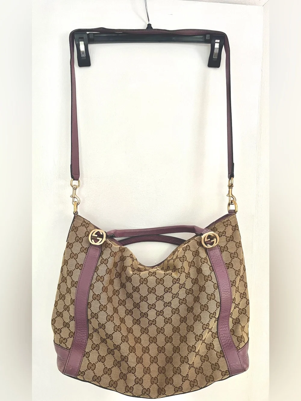 Gucci Miss GG medium size Canvas Shoulder bag Rare Lavender color leather trim